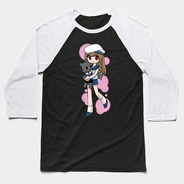 Anime Sailor Girl Hugging Cat Baseball T-Shirt by TonTomDesignz